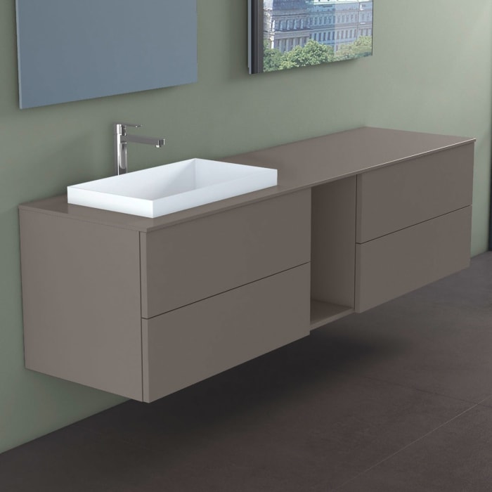 progettobagno Elba Unterschrank 190 cm, Ausführung links mit Glasplatte, Hahnlochbohrung und ELY 60 Einbauwaschtisch