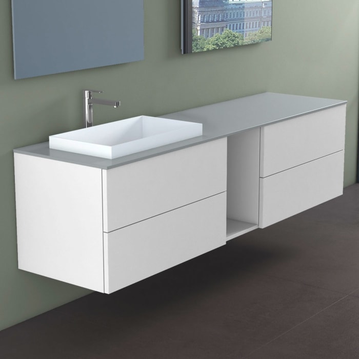 progettobagno Elba Unterschrank 190 cm, Ausführung links mit Glasplatte ohne Hahnlochbohrung und ELY 60 Einbauwaschtisch