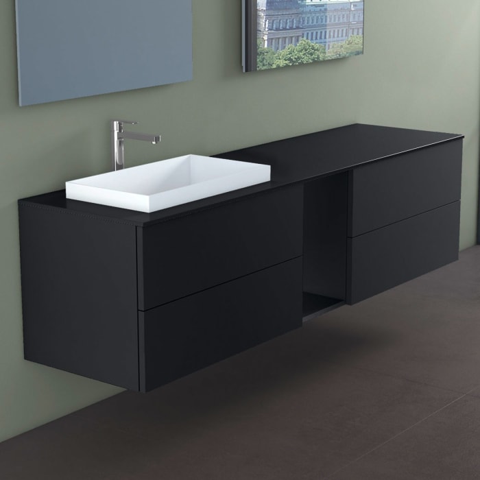 progettobagno Elba Unterschrank 190 cm, Ausführung links  mit Glasplatte ohne Hahnlochbohrung und ELY 60 Einbauwaschtisch