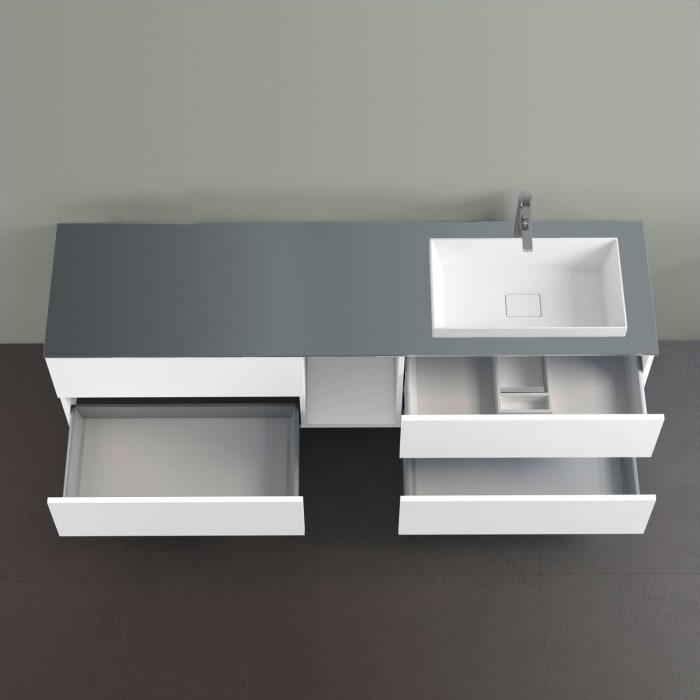 progettobagno Elba Unterschrank 190 cm, Ausführung rechts  mit Glasplatte , Hahnlochbohrung und ELY 60 Einbauwaschtisch