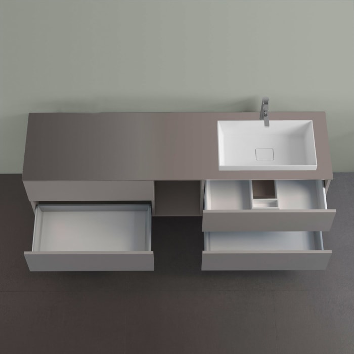 progettobagno Elba Unterschrank 190 cm, Ausführung rechts mit Glasplatte, Hahnlochbohrung und ELY 60 Einbauwaschtisch