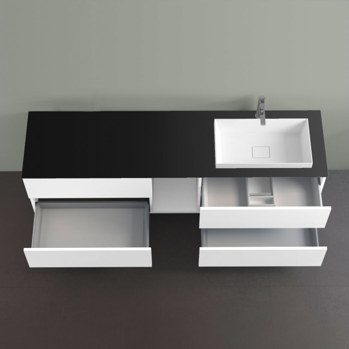 progettobagno Elba Unterschrank 190 cm, Ausführung rechts  mit Glasplatte ohne Hahnlochbohrung und ELY 60 Einbauwaschtisch