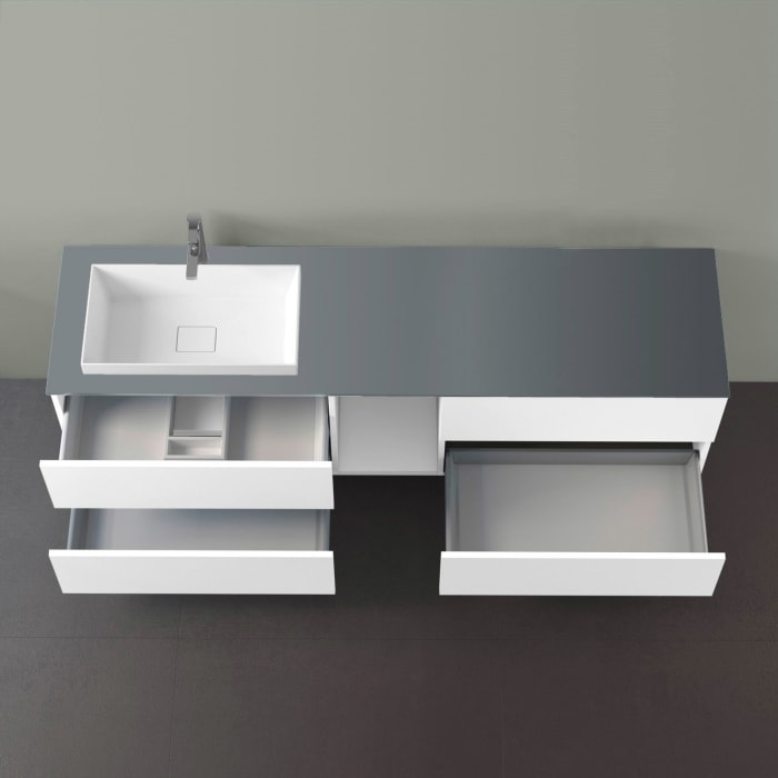 progettobagno Elba Unterschrank 190 cm, Ausführung links  mit Glasplatte , Hahnlochbohrung und ELY 60 Einbauwaschtisch