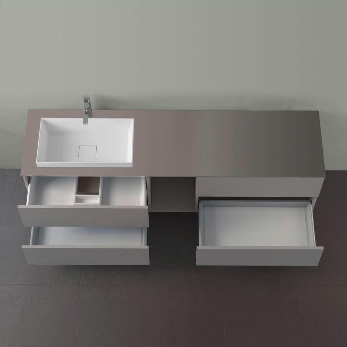 progettobagno Elba Unterschrank 190 cm, Ausführung links  mit Glasplatte ohne Hahnlochbohrung und ELY 60 Einbauwaschtisch