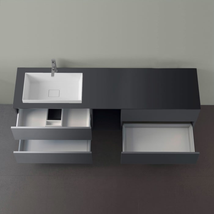 progettobagno Elba Unterschrank 190 cm, Ausführung links  mit Glasplatte ohne Hahnlochbohrung und ELY 60 Einbauwaschtisch