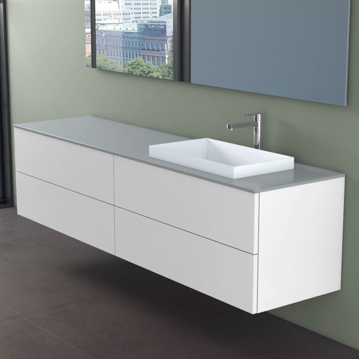 progettobagno Elba Unterschrank 200 cm, Ausführung rechts  mit Glasplatte , Hahnlochbohrung und ELY 60 Einbauwaschtisch