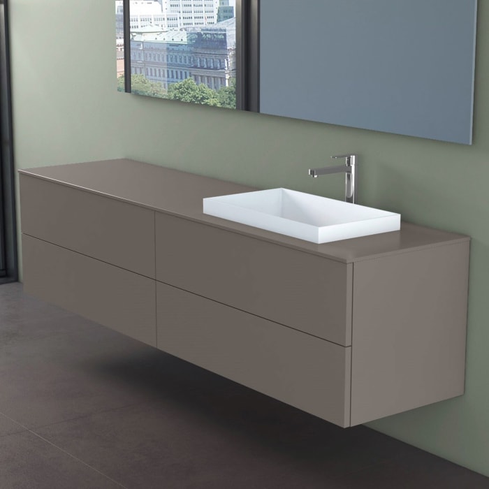 progettobagno Elba Unterschrank 200 cm, Ausführung rechts mit Glasplatte, Hahnlochbohrung und ELY 60 Einbauwaschtisch