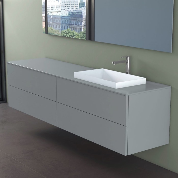 progettobagno Elba Unterschrank 200 cm, Ausführung rechts  mit Glasplatte ohne Hahnlochbohrung und ELY 60 Einbauwaschtisch