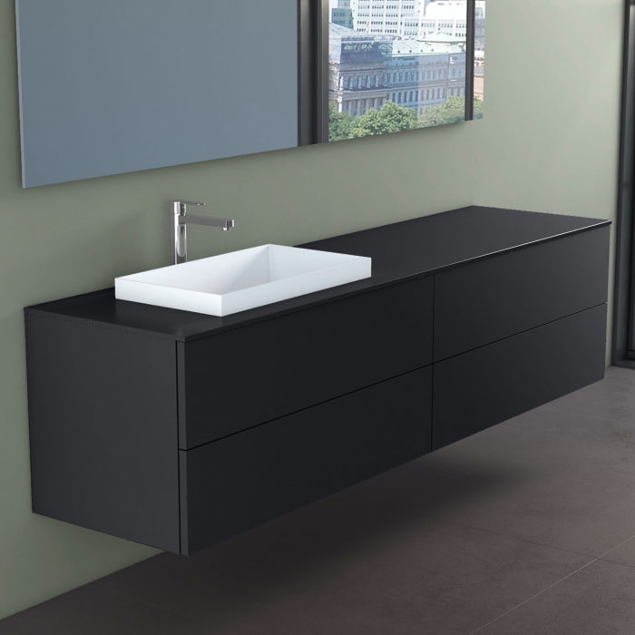 progettobagno Elba Unterschrank 200 cm, Ausführung links  mit Glasplatte , Hahnlochbohrung und ELY 60 Einbauwaschtisch