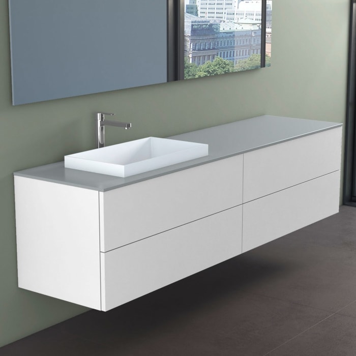 progettobagno Elba Unterschrank 200 cm, Ausführung links mit Glasplatte ohne Hahnlochbohrung und ELY 60 Einbauwaschtisch