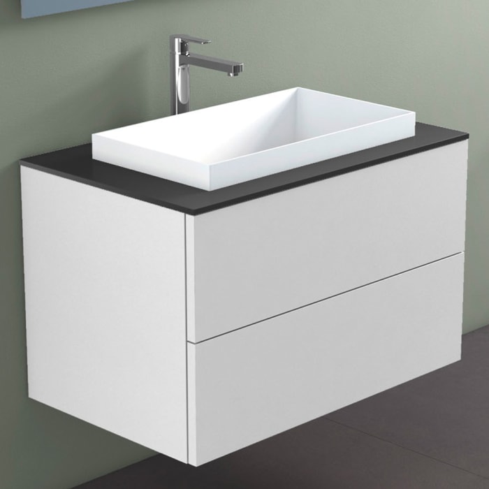 progettobagno Elba Unterschrank 80 cm mit Glasplatte, Hahnlochbohrung und ELY 60 Einbauwaschtisch