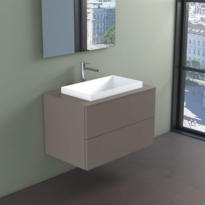 progettobagno Elba Unterschrank 80 cm mit Glasplatte, Hahnlochbohrung und ELY 60 Einbauwaschtisch