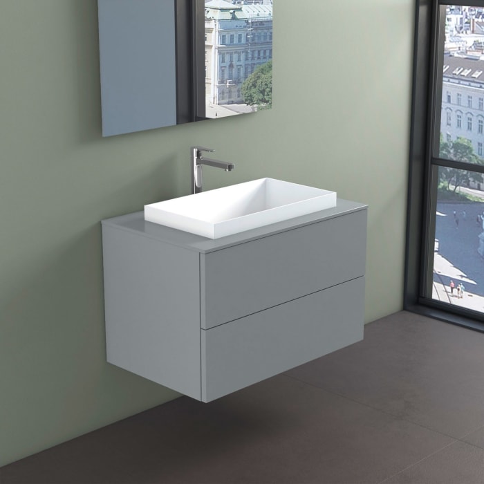 progettobagno Elba Unterschrank 80 cm mit Glasplatte ohne Hahnlochbohrung und ELY 60 Einbauwaschtisch