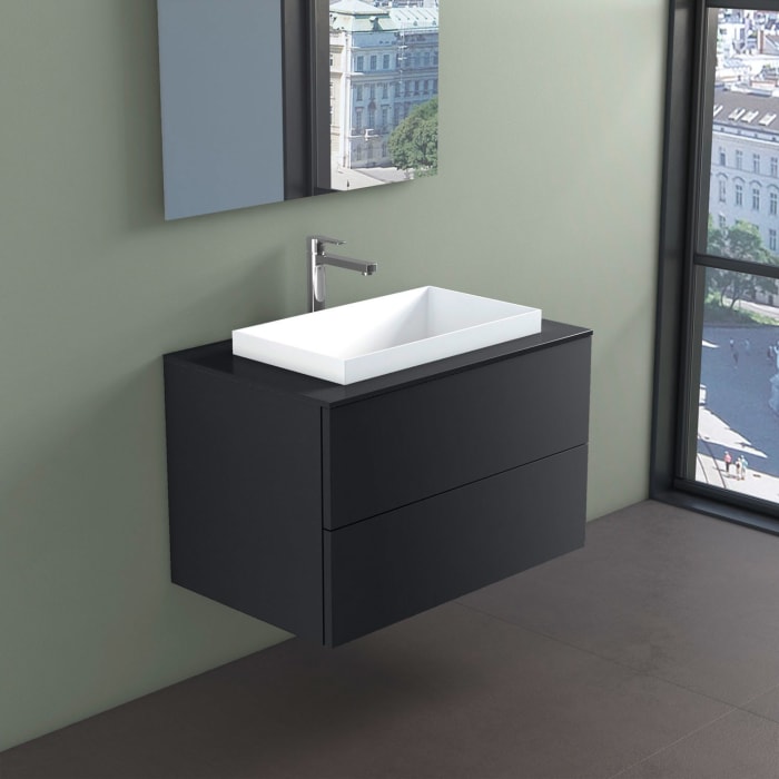 progettobagno Elba Unterschrank 80 cm mit Glasplatte ohne Hahnlochbohrung und  ELY 60 Einbauwaschtisch