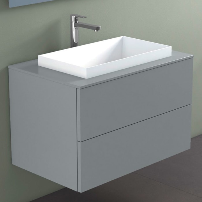 progettobagno Elba Unterschrank 80 cm mit Glasplatte, Hahnlochbohrung und ELY 60 Einbauwaschtisch