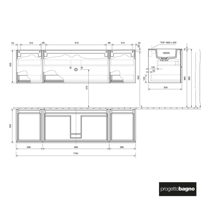 progettobagno Elba Lago Waschtisch mit Unterschrank 180 cm