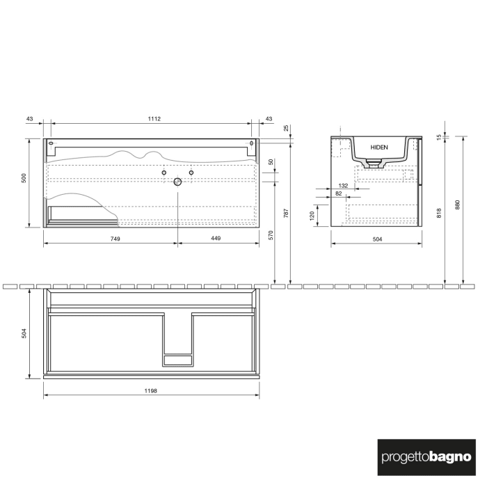 progettobagno Elba Lago Waschtisch mit Unterschrank 120 cm, Ausführung rechts ohne Hahnloch
