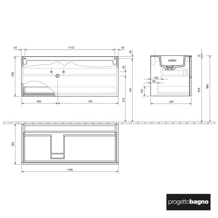 progettobagno Elba Lago Waschtisch mit Unterschrank 120 cm, Ausführung links ohne Hahnloch