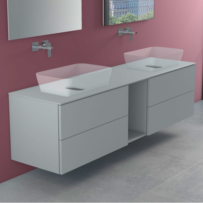 progettobagno Elba Modular Glass Doppel-Waschtischkonsole 190 cm ohne Hahnlochbohrung