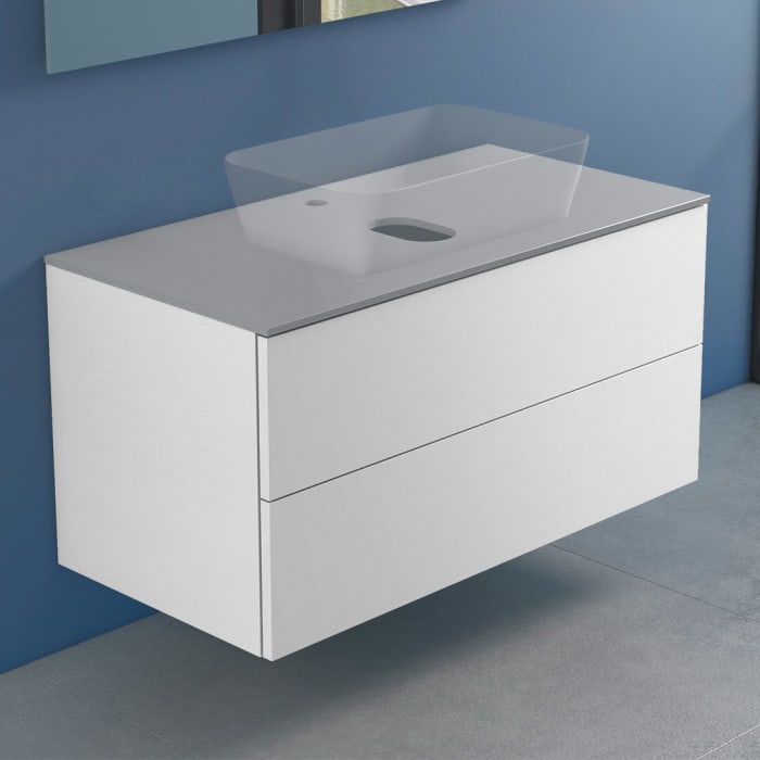 progettobagno Elba Modular Glass Waschtischkonsole 100 cm mit Hahnlochbohrung