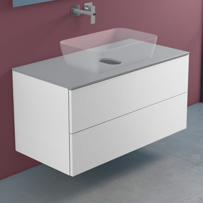 progettobagno Elba Modular Glass Waschtischkonsole 100 cm ohne Hahnlochbohrung