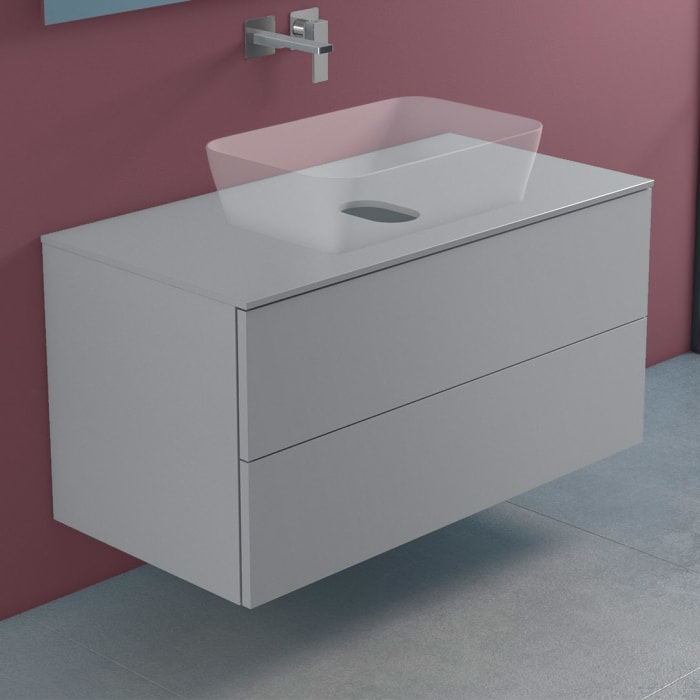 progettobagno Elba Modular Glass Waschtischkonsole 100 cm ohne Hahnlochbohrung