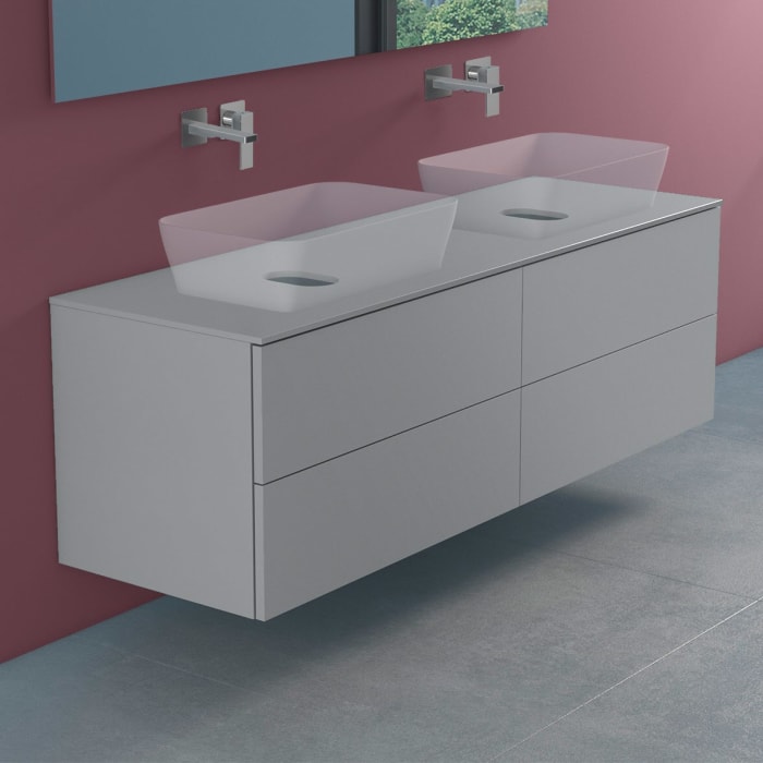 progettobagno Elba Modular Glass Doppel Waschtischkonsole 160 cm ohne Hahnlochbohrung
