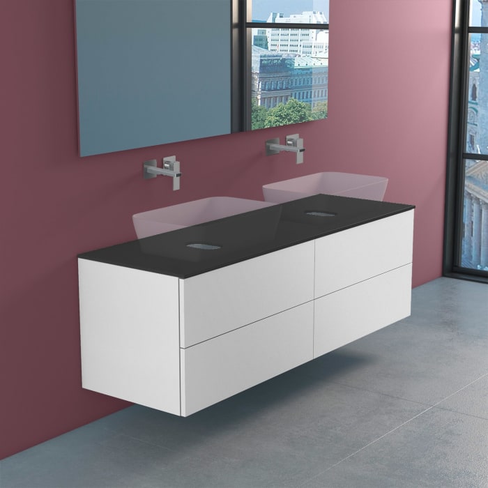 progettobagno Elba Modular Glass Doppel  Waschtischkonsole 160 cm ohne Hahnlochbohrung