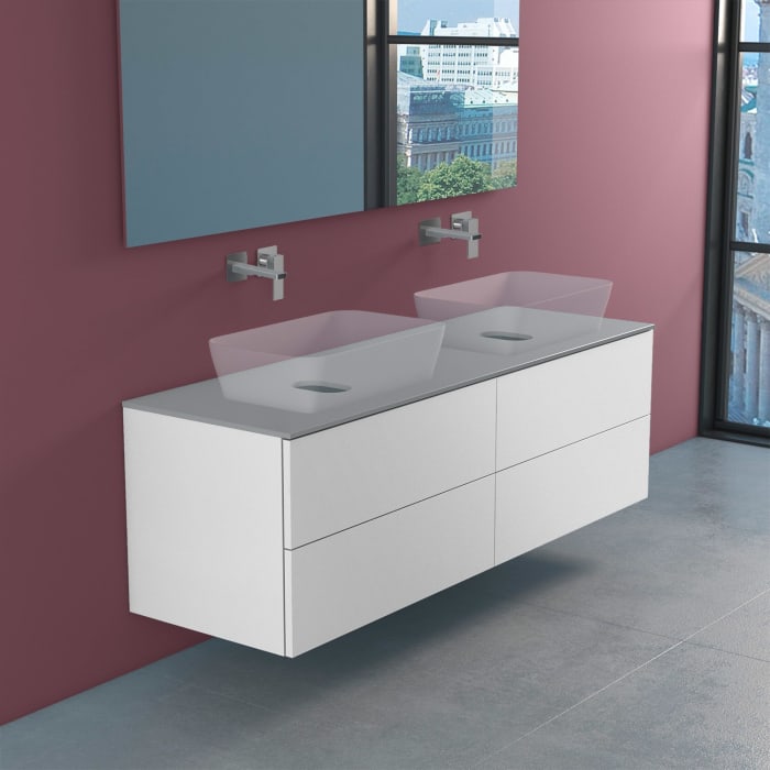 progettobagno Elba Modular Glass Doppel Waschtischkonsole 160 cm ohne Hahnlochbohrung