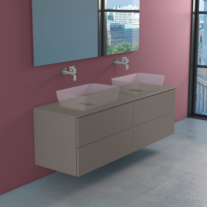 progettobagno Elba Modular Glass Doppel Waschtischkonsole 160 cm ohne Hahnlochbohrung