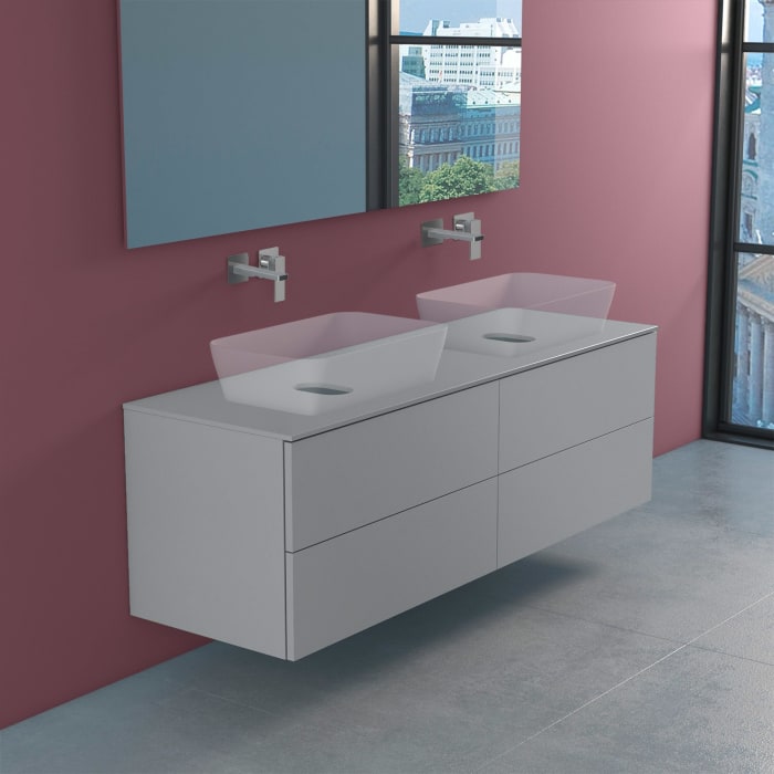 progettobagno Elba Modular Glass Doppel Waschtischkonsole 160 cm ohne Hahnlochbohrung