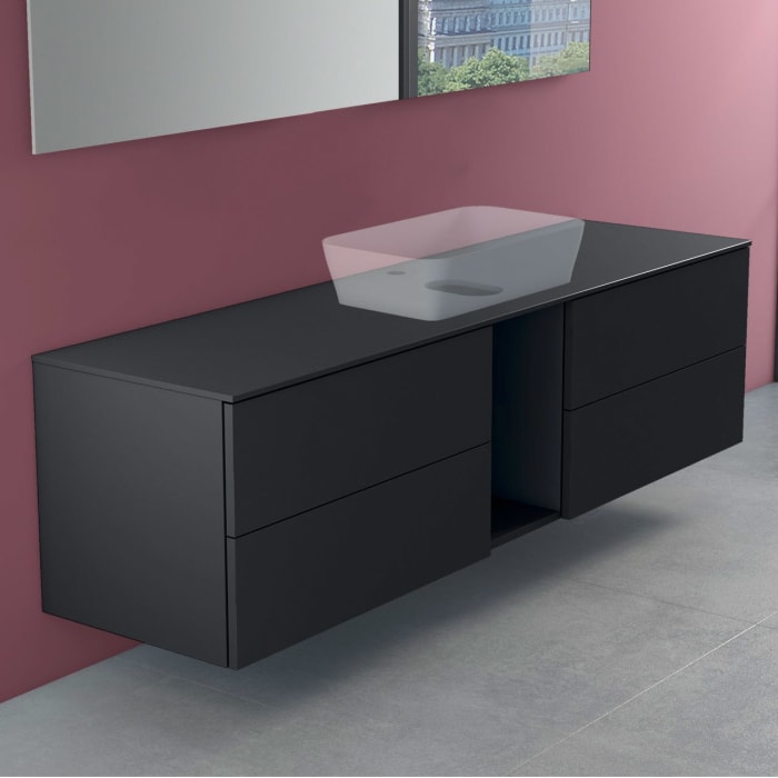 progettobagno Elba Modular Glass Waschtischkonsole 190 cm mit Hahnlochbohrung