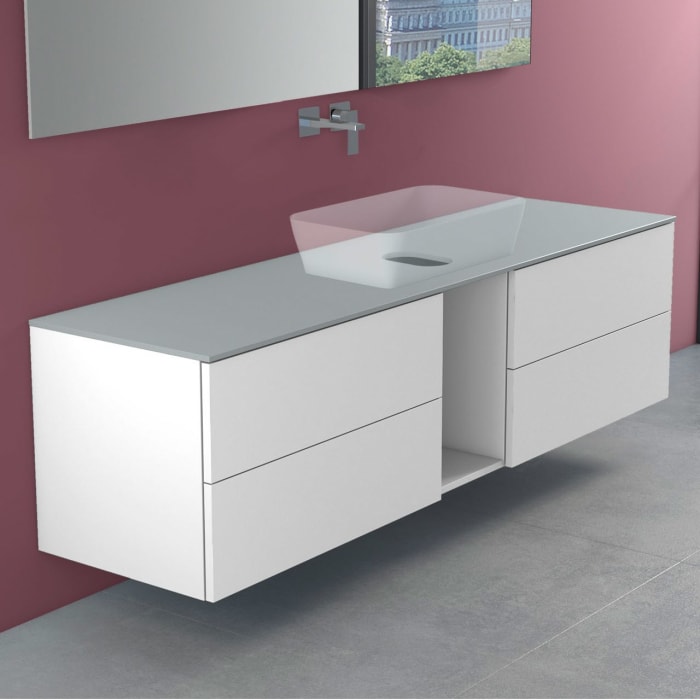 progettobagno Elba Modular Glass Waschtischkonsole 190 cm ohne Hahnlochbohrung