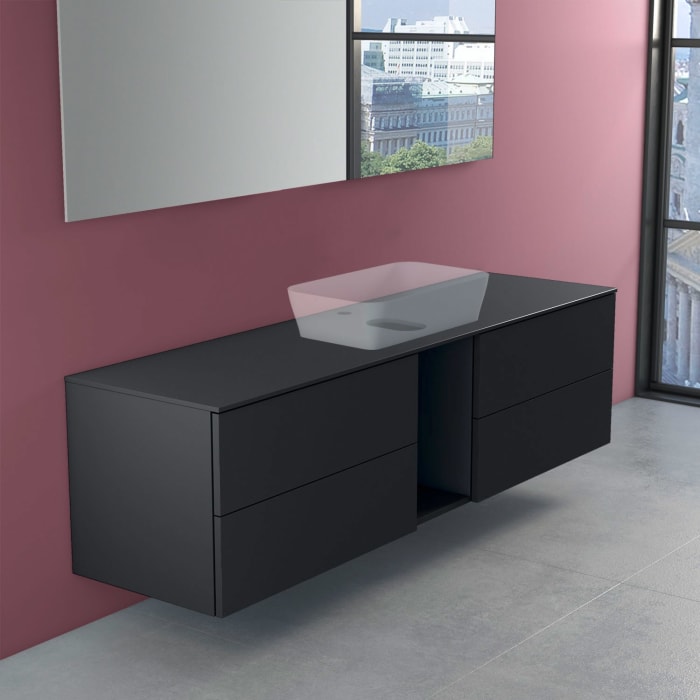 progettobagno Elba Modular Glass Waschtischkonsole 190 cm mit Hahnlochbohrung