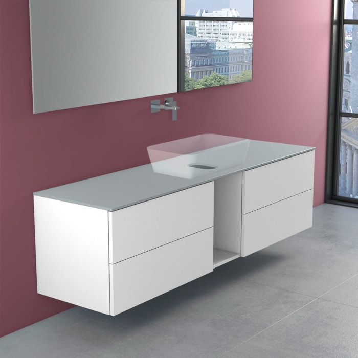 progettobagno Elba Modular Glass Waschtischkonsole 190 cm ohne Hahnlochbohrung
