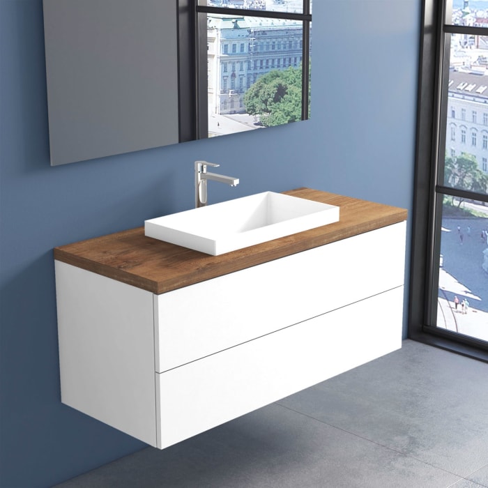 progettobagno Elba Terra Unterschrank 120 cm mit Platte in Holzdekor,  Hahnlochbohrung und ELY 60 Einbauwaschtisch
