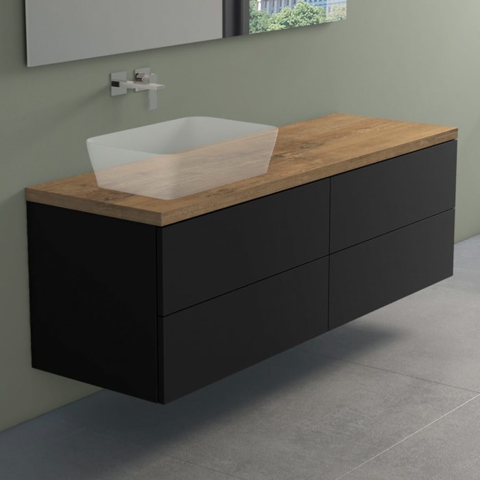 progettobagno Elba Terra Waschtischkonsole 160 cm , Ausführung links mit Platte in Holzdekor