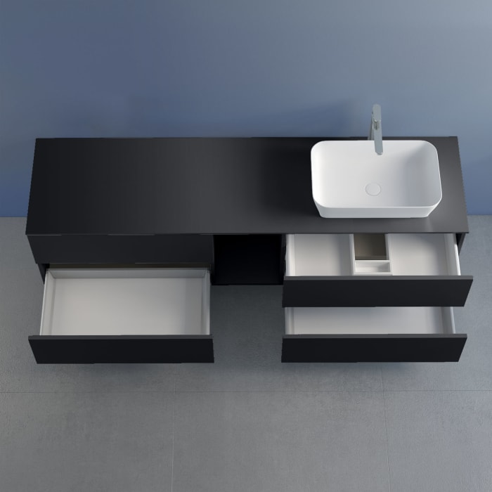 progettobagno Elba Unterschrank 190 cm Rechts mit Glasplatte, Hahnlochbohrung und FLY 56 Aufsatzwaschtisch