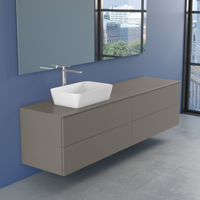 progettobagno Elba Unterschrank 200 cm Links mit Glasplatte ohne Hahnlochbohrung und FLY 56 Aufsatzwaschtisch