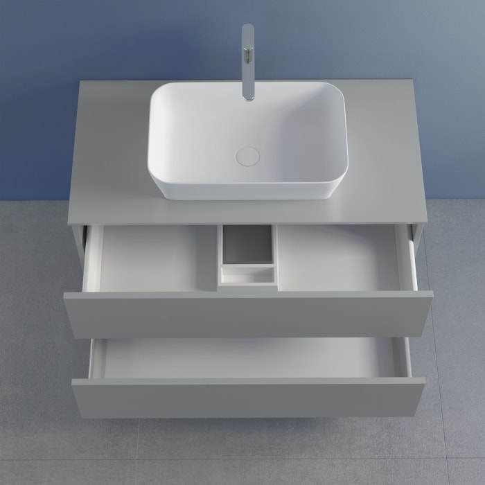 progettobagno Elba Unterschrank 80 cm mit Glasplatte ohne Hahnlochbohrung und FLY 56 Aufsatzwaschtisch