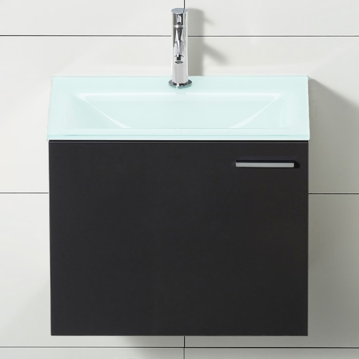 progettobagno Enea 50 Gästewaschtischkombination mit Glaswaschtisch 50 cm, Türanschlag links