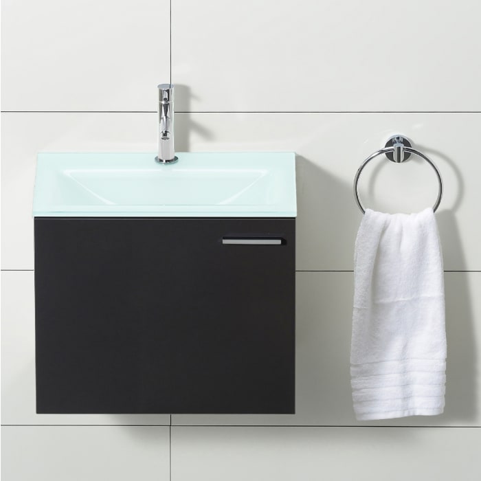 progettobagno Enea 50 Gästewaschtischkombination mit Glaswaschtisch 50 cm, Türanschlag links