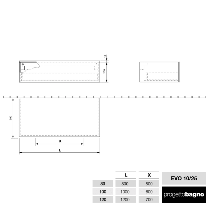 progettobagno Evo 10 Sideboard 120 cm, 1 Auszug