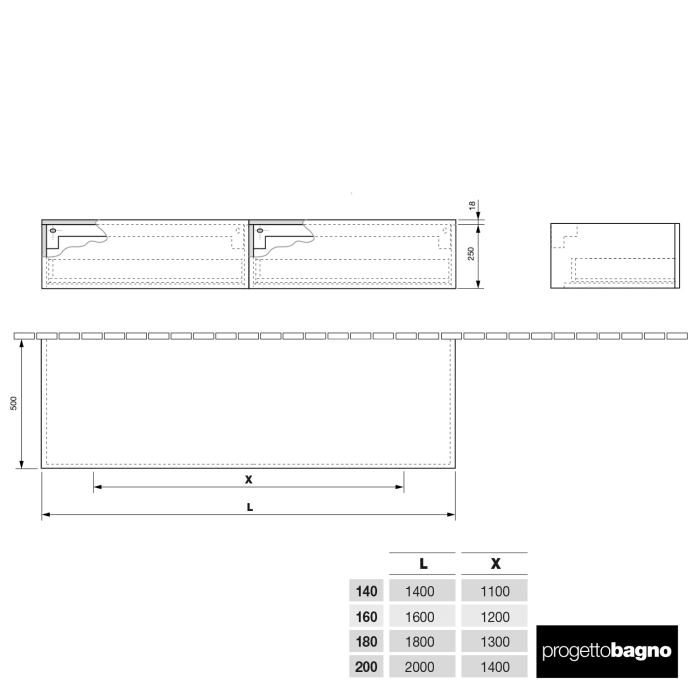 progettobagno Evo 10 Sideboard 180 cm, 2 Auszüge