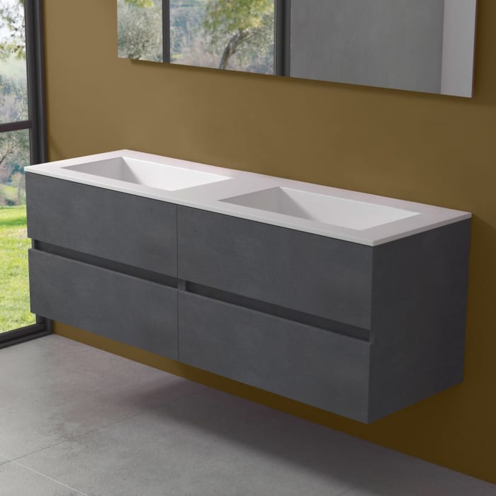 progettobagno Evo 54 Lago Doppel-Waschtisch mit Unterschrank 160 cm ohne Hahnloch