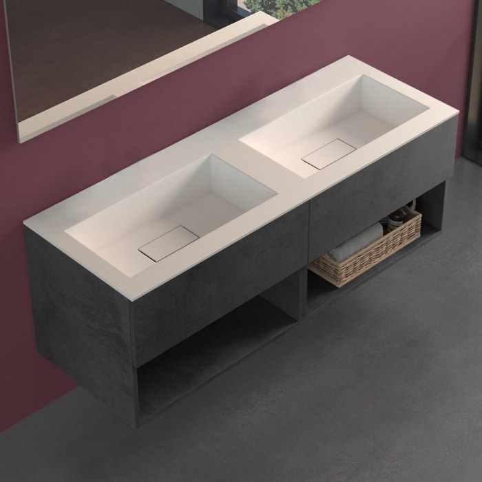 progettobagno Evo 54 Lago Uno Doppel-Waschtisch mit Unterschrank 140 cm ohne Hahnloch