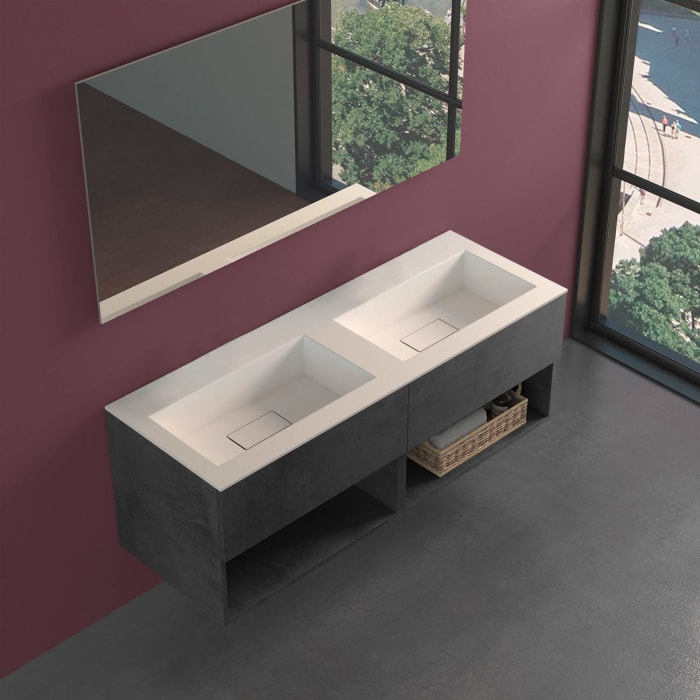 progettobagno Evo 54 Lago Uno Doppel-Waschtisch mit Unterschrank 140 cm ohne Hahnloch