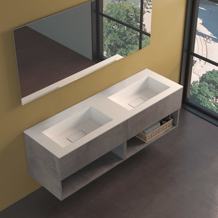 progettobagno Evo 54 Lago Uno Doppel-Waschtisch mit Unterschrank 160 cm ohne Hahnloch