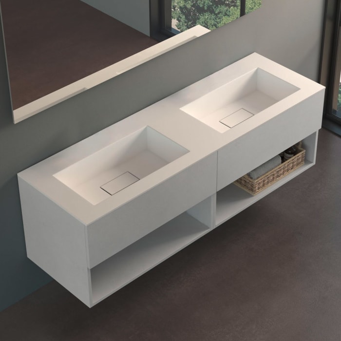 progettobagno Evo 54 Lago Uno Doppel-Waschtisch mit Unterschrank 160 cm ohne Hahnloch