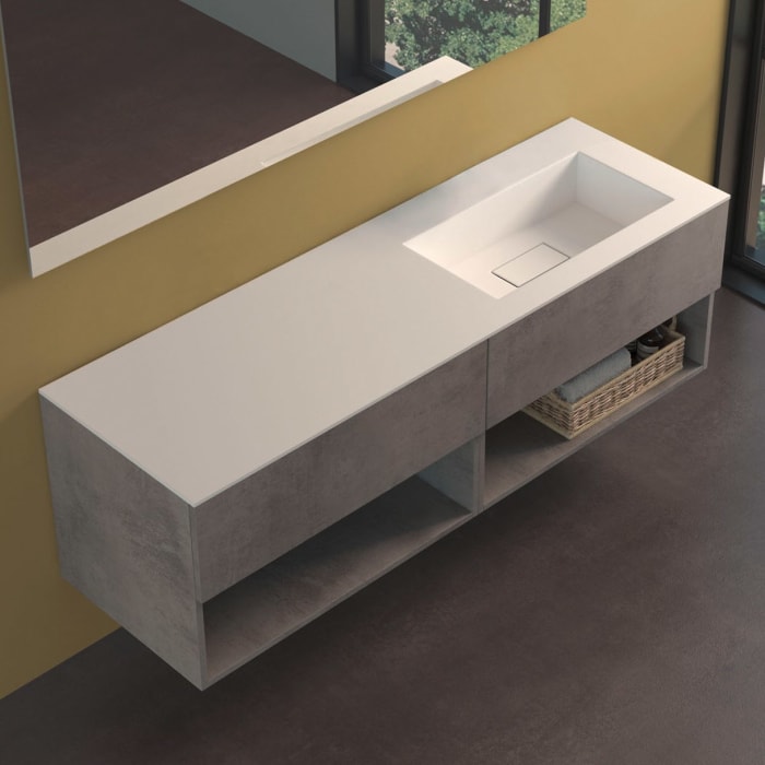 progettobagno Evo 54 Lago Uno Waschtisch mit Unterschrank 160 cm, Ausführung rechts ohne Hahnloch